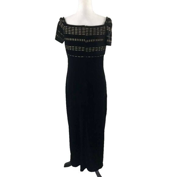 JOSEPH RIBKOFF Black Velvet Maxi Evening Dress Gown Size 10 w/ Inner Skirt - Picture 5 of 7